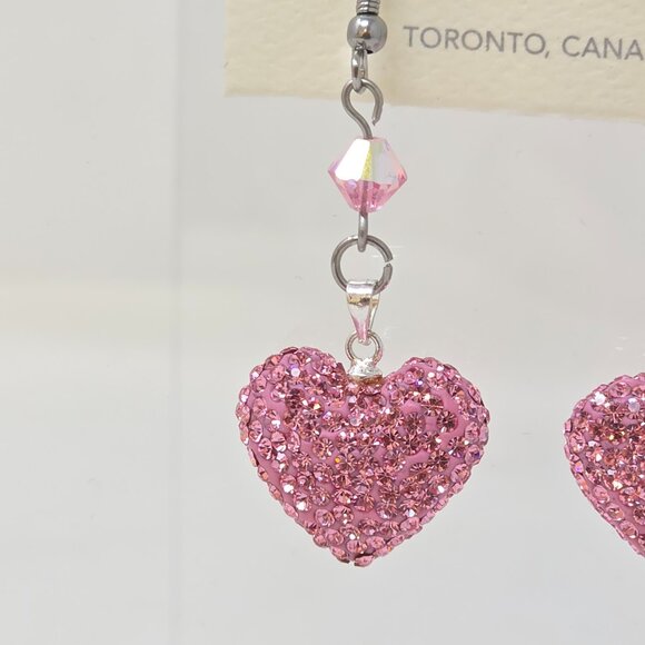 🎁🎅HOLIDAY TREASURES! Large Light Rose Swarovski Crystal Heart Earring - Picture 2 of 2